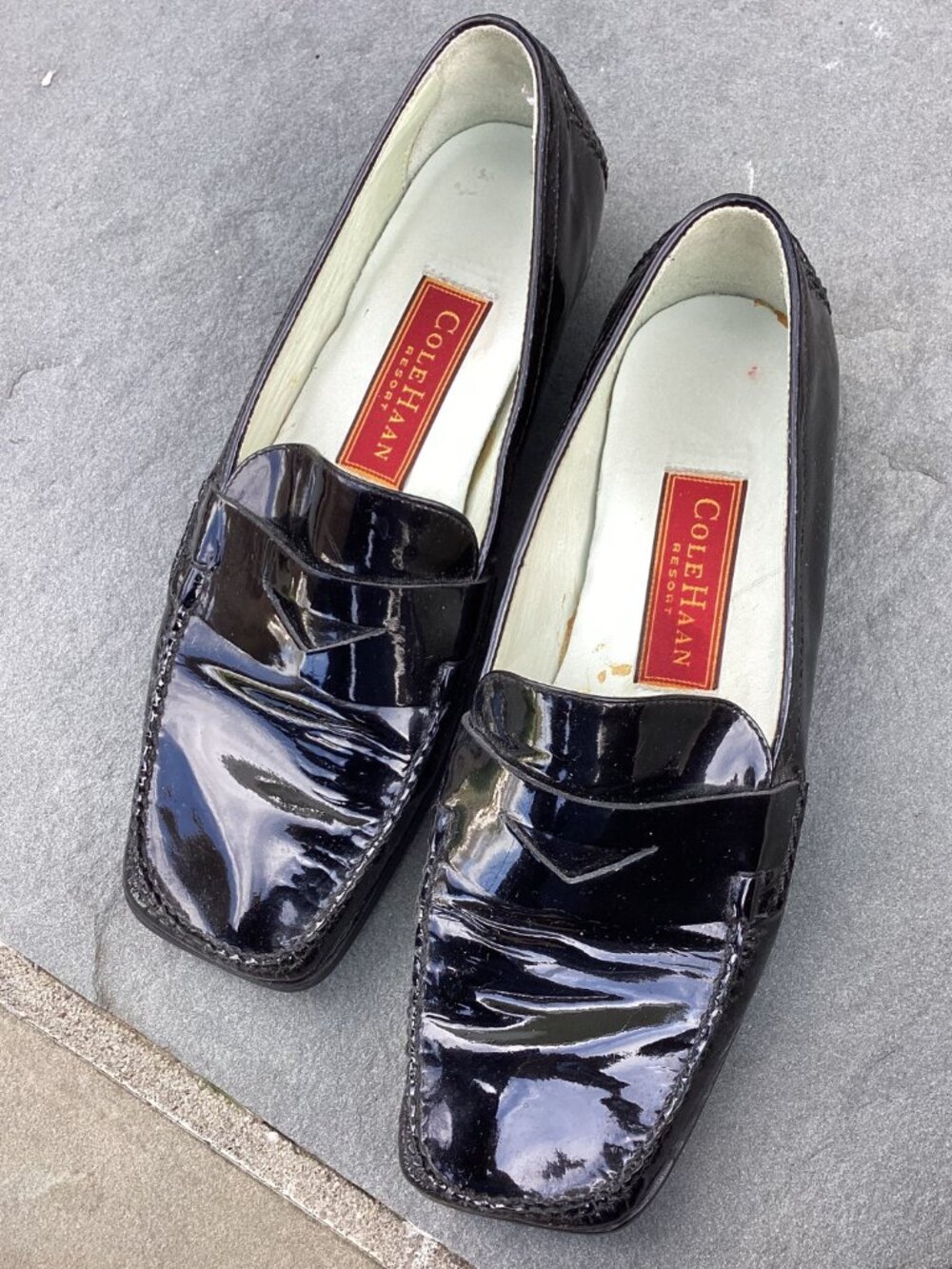 Cole Haan Black Patent Leather Slip On, Low Heel, Penny Loafer, Women's Size 7.5